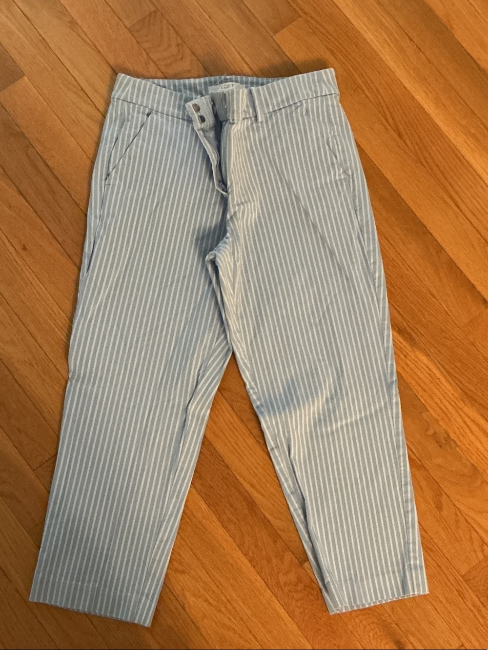 LOFT Sky Blue and White Pinstripe Chinos